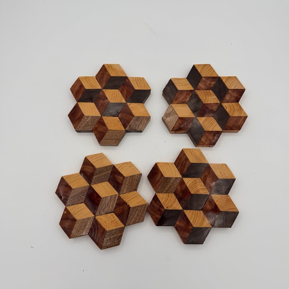 Rustic Hand-Made Wooden Coaster Set, 4 Coasters, Unique